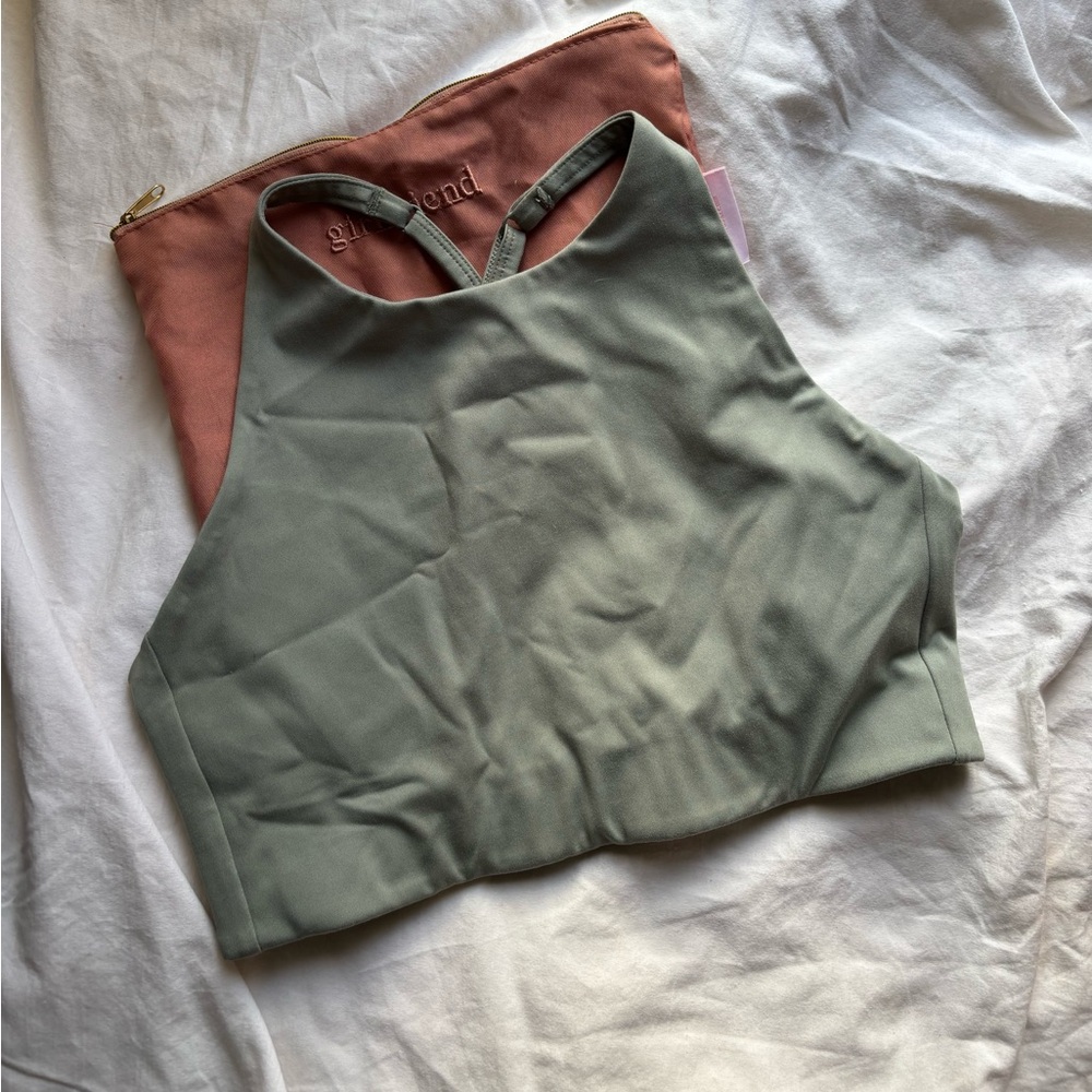 Girlfriend Collective Topanga sports bra agave high neck cross back size small